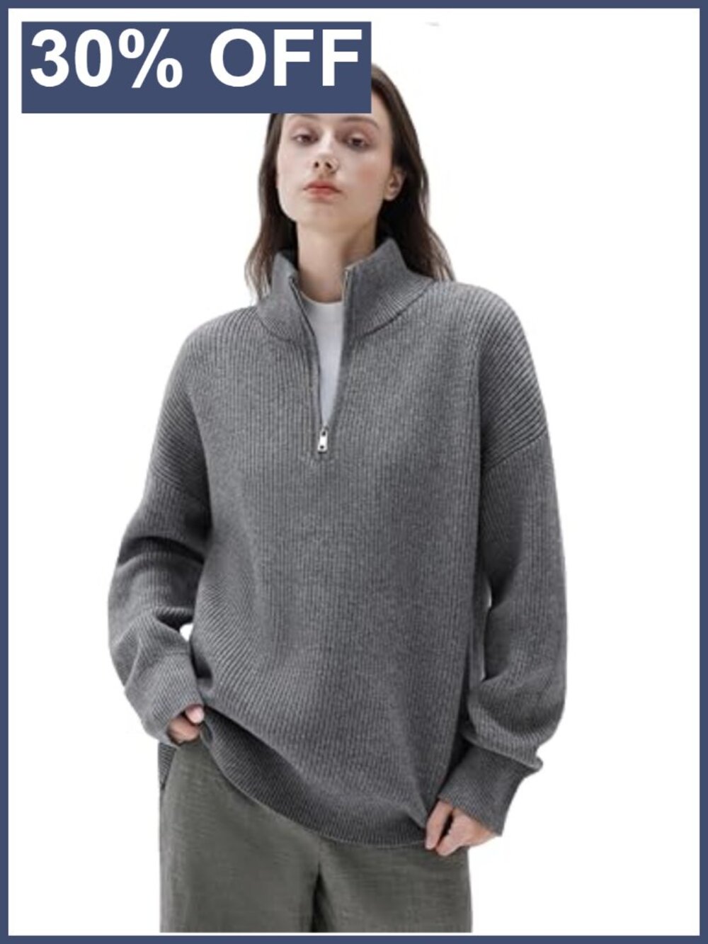 Cashmere Blend Oversized Quarter Zip Pullover Sweater Mock Neck Long